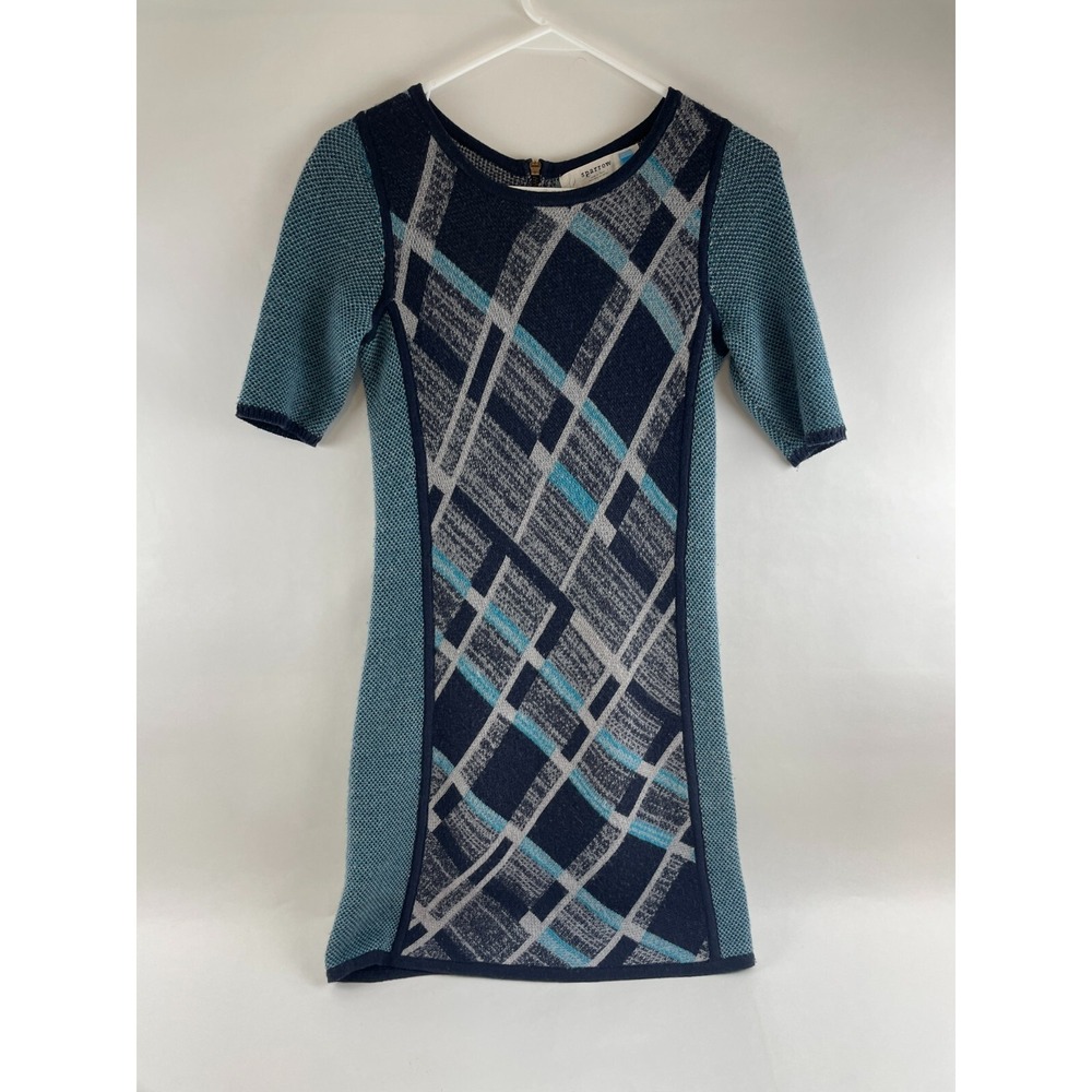 Sparrow Dress T-Shirt Women's Size XS Blue Back Zip Long Sleeve Knee Length Knit